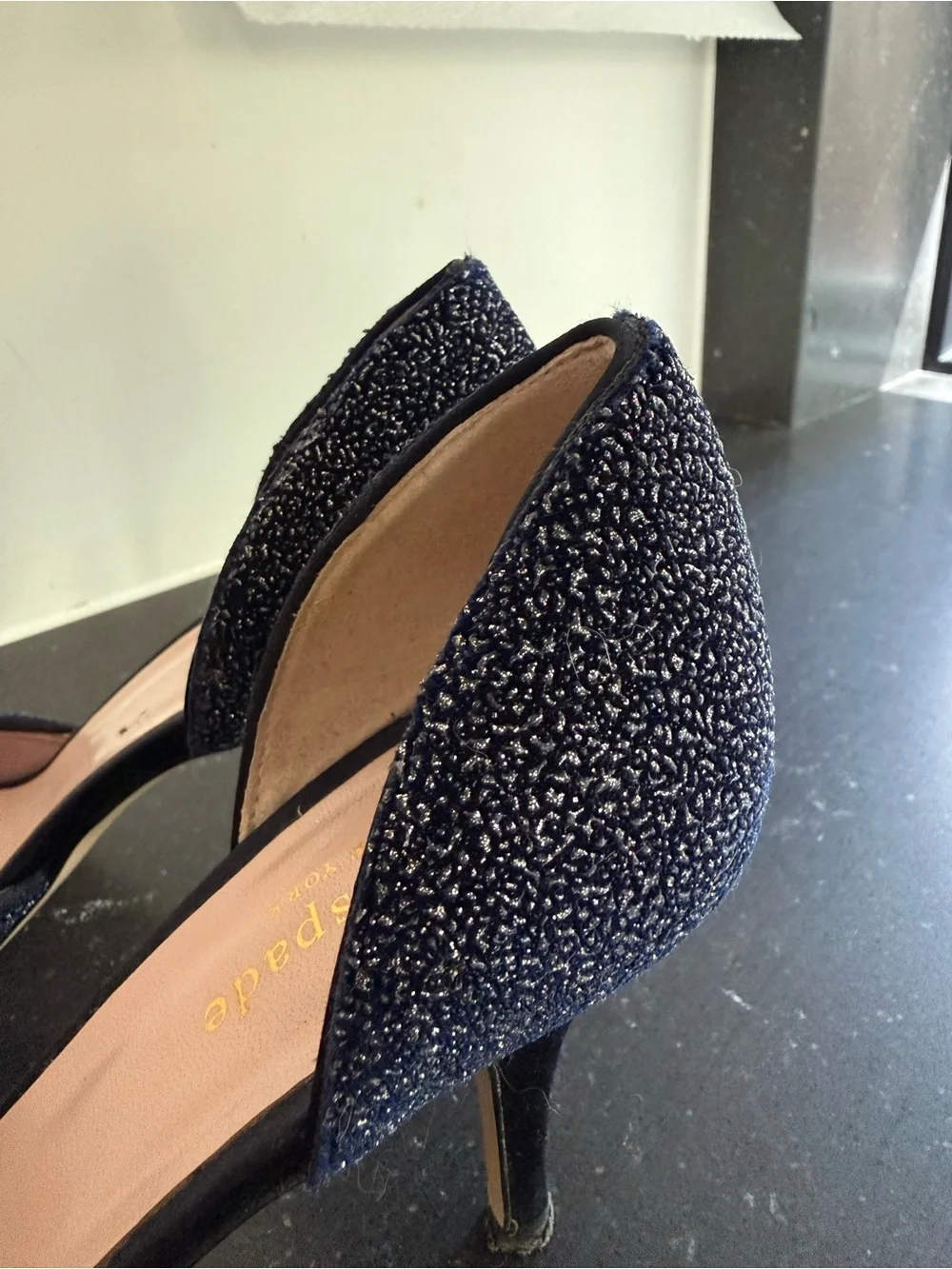 kate spade Navy Glitter D'Orsay Peep-Toe Heels